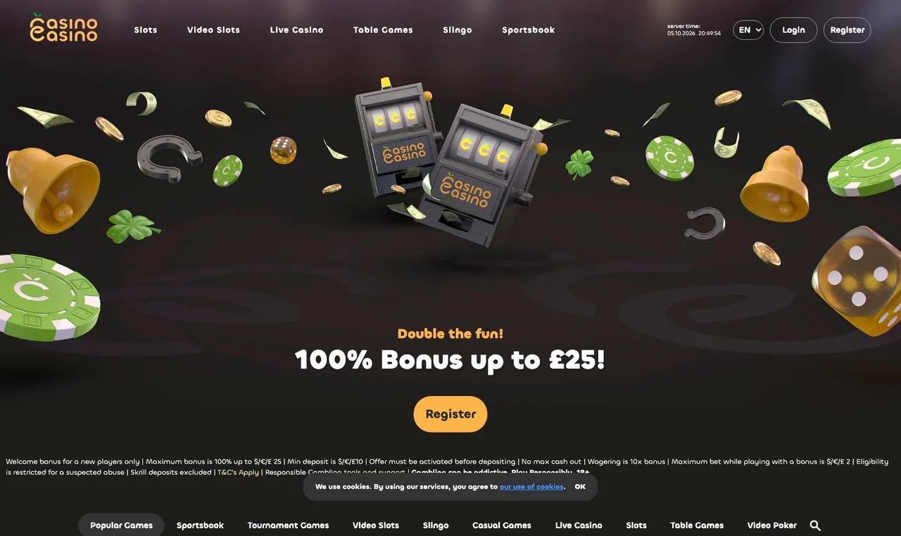 CasinoCasino home page on desktop