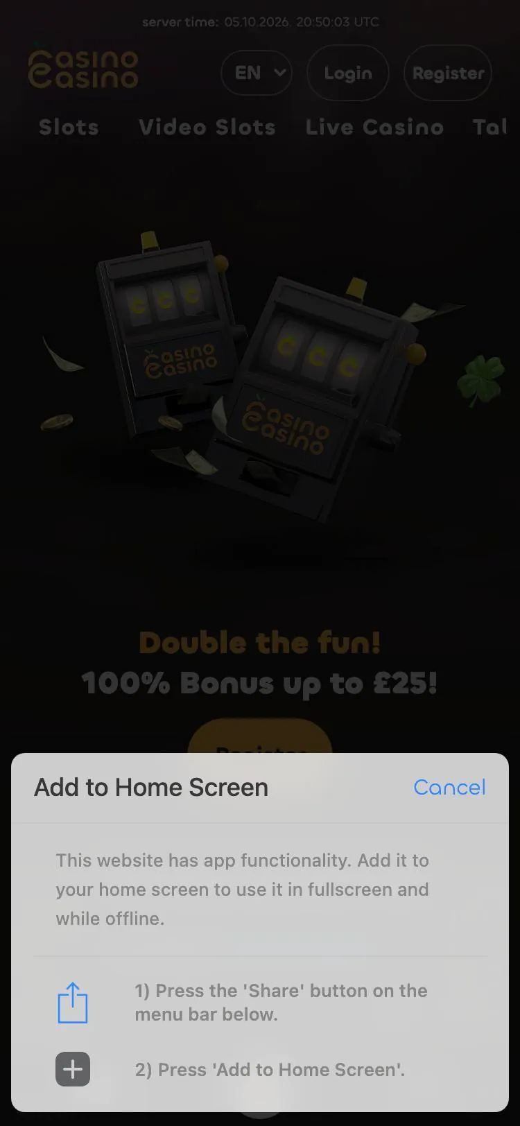 CasinoCasino home page on mobile