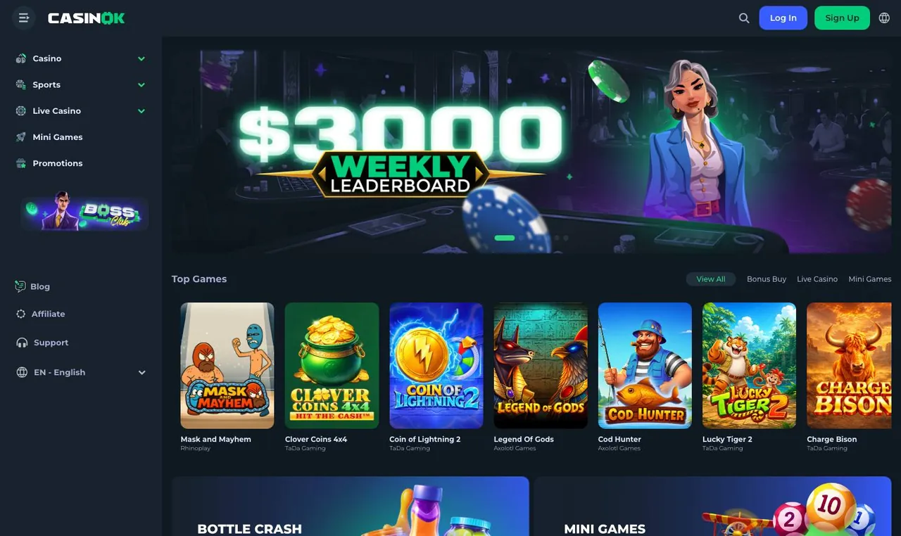CasinOK home page on desktop
