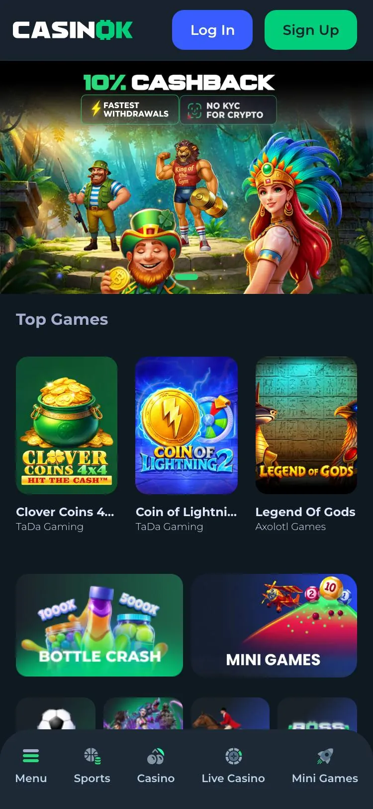 CasinOK home page on mobile