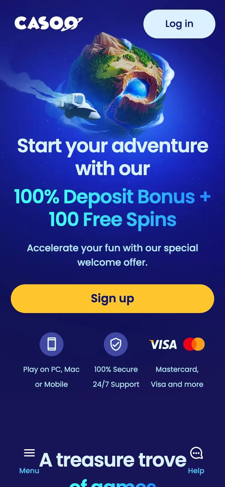 Casoo home page on mobile