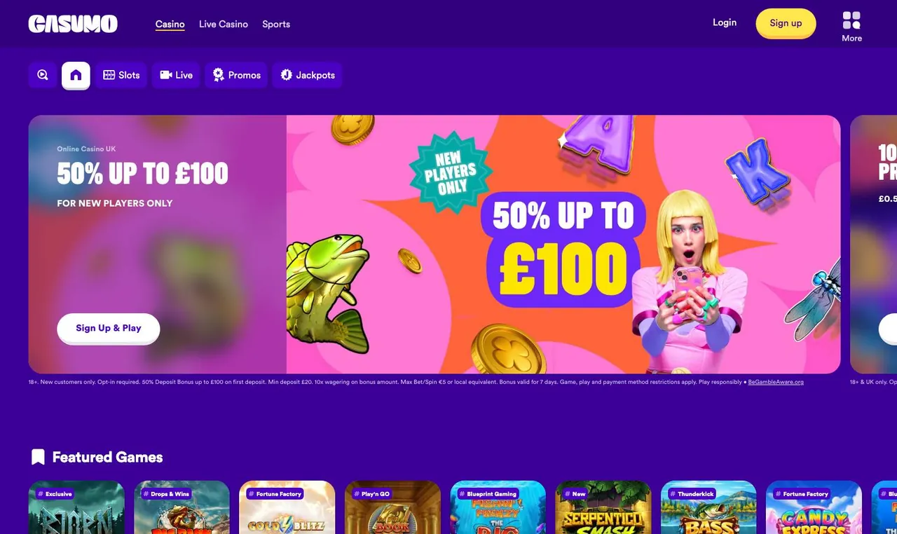 Casumo home page on desktop
