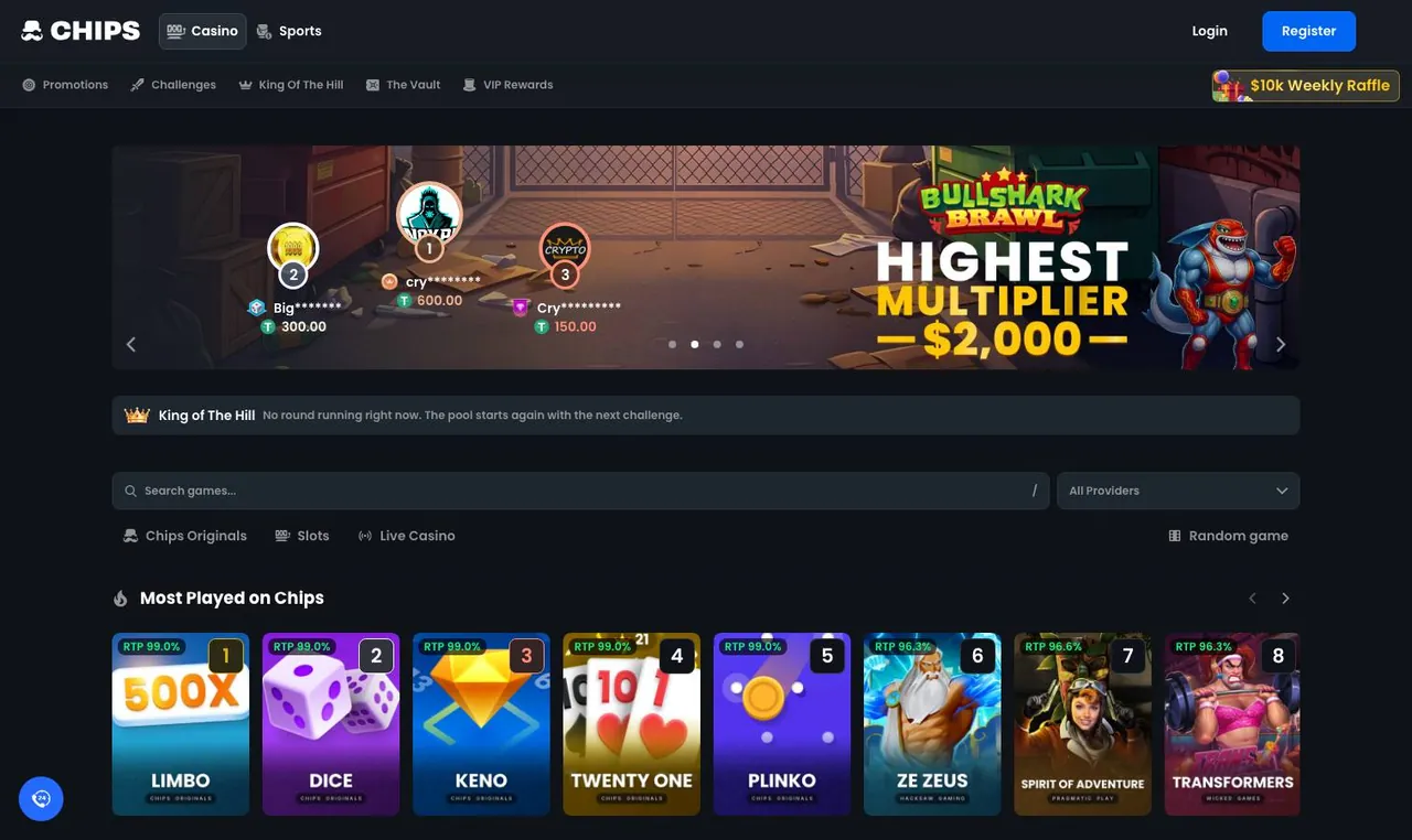Chips.gg home page on desktop