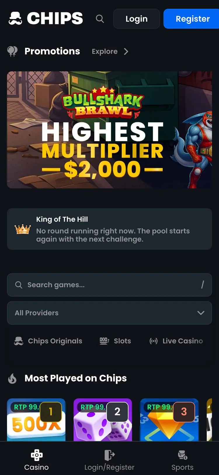 Chips.gg home page on mobile