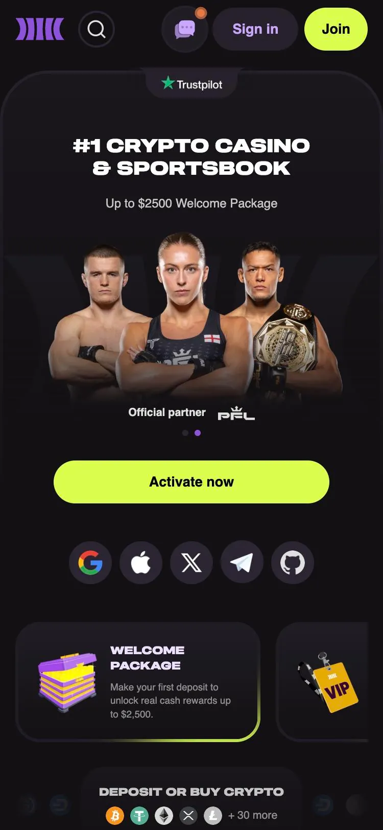 Cloudbet home page on mobile