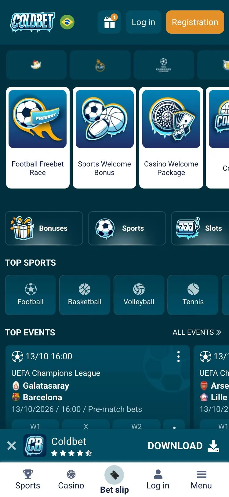Coldbet home page on mobile