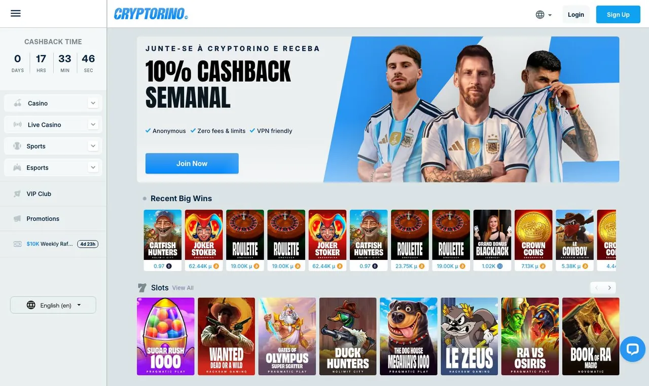 Cryptorino home page on desktop
