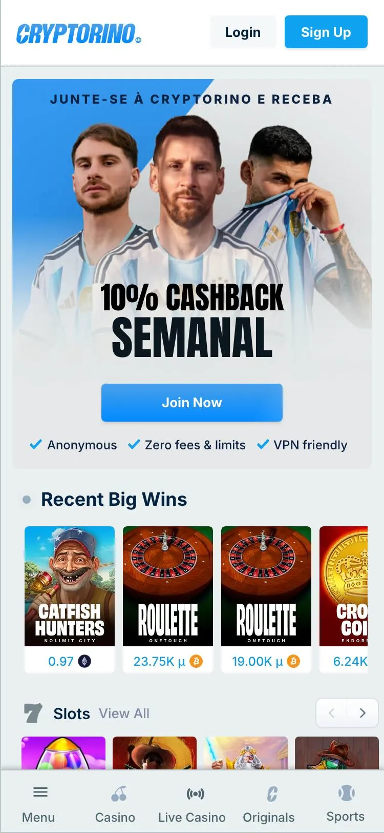 Cryptorino home page on mobile