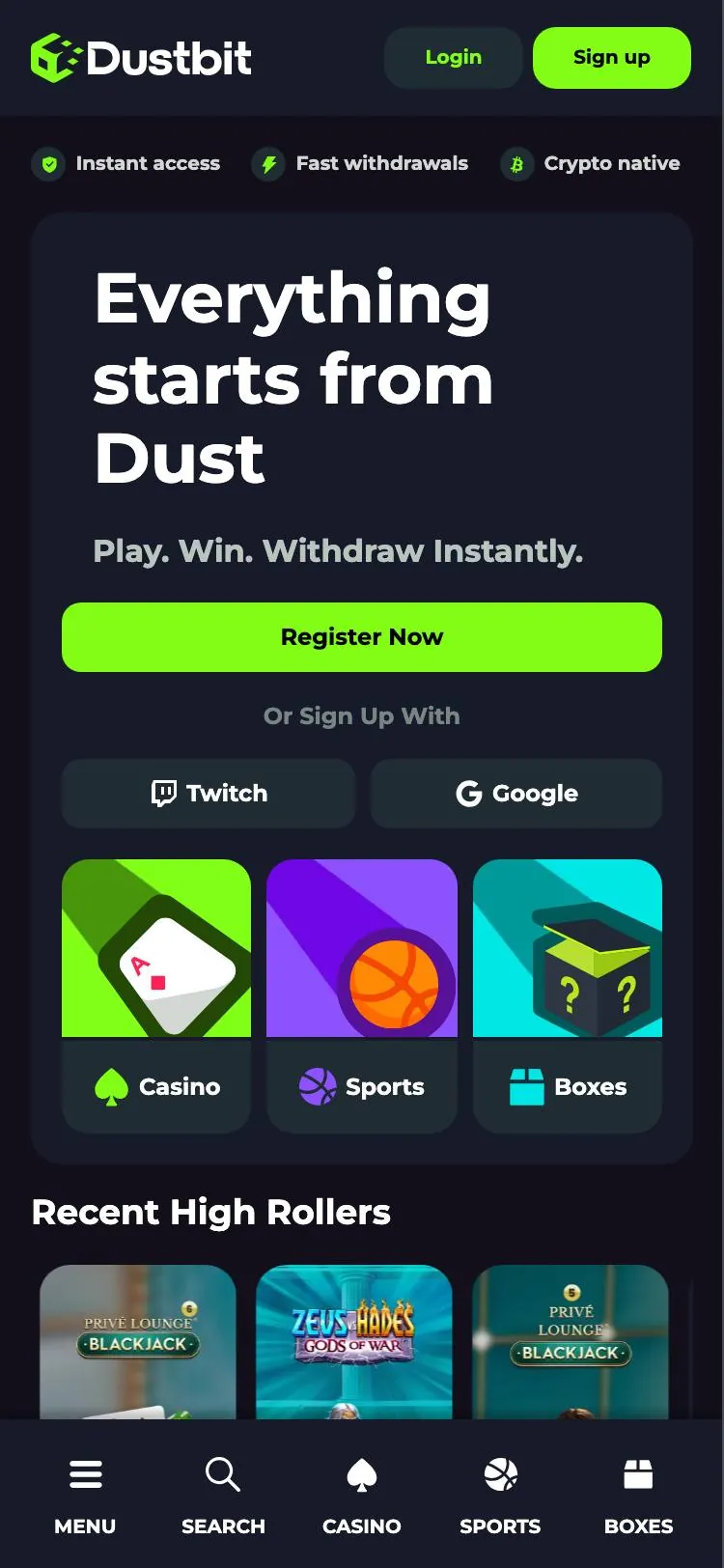 Dustbit home page on mobile