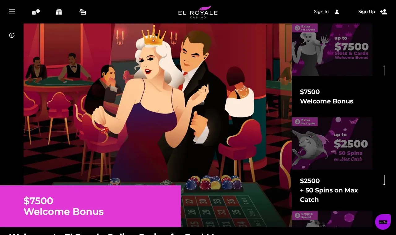 El Royale Casino home page on desktop