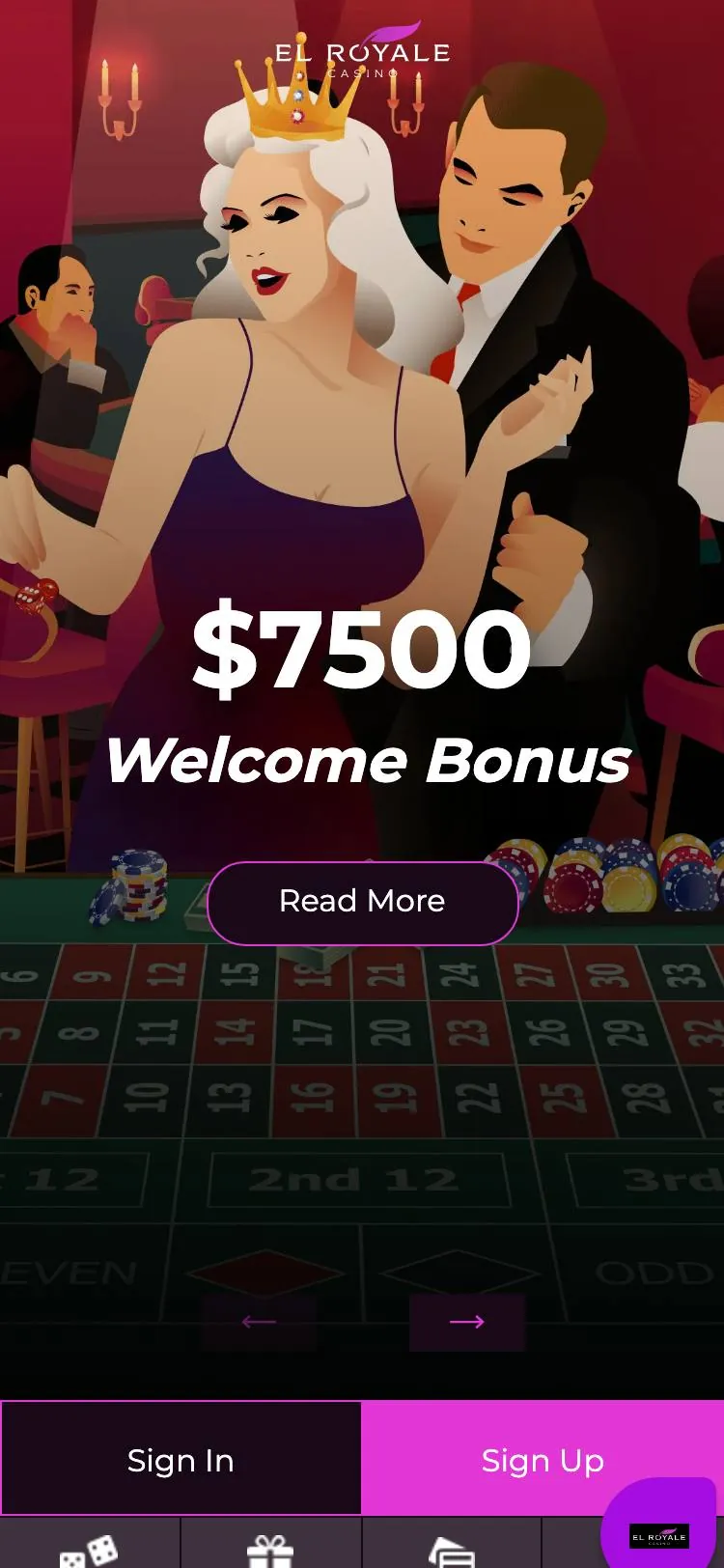 El Royale Casino home page on mobile