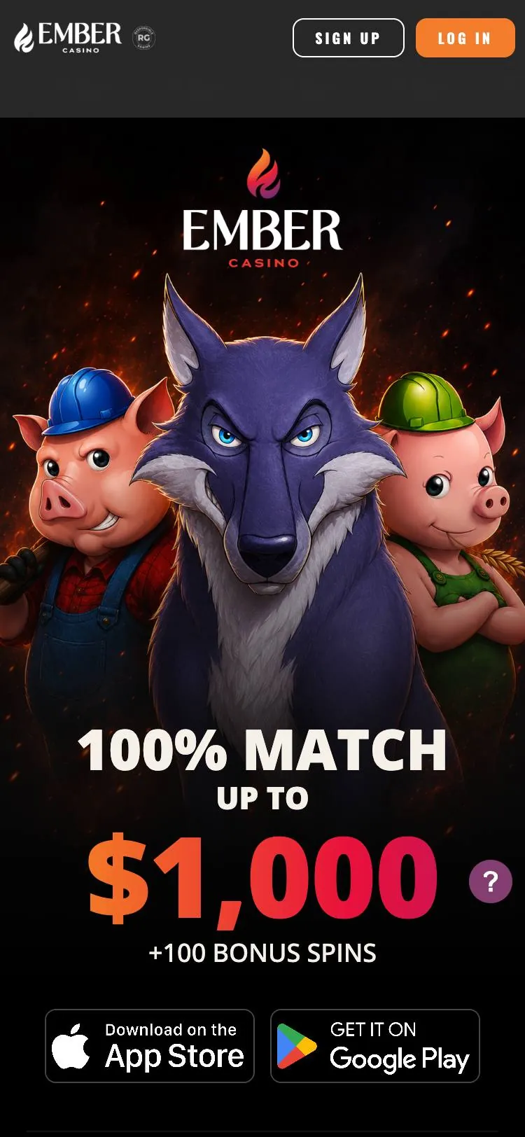 Ember Casino home page on mobile