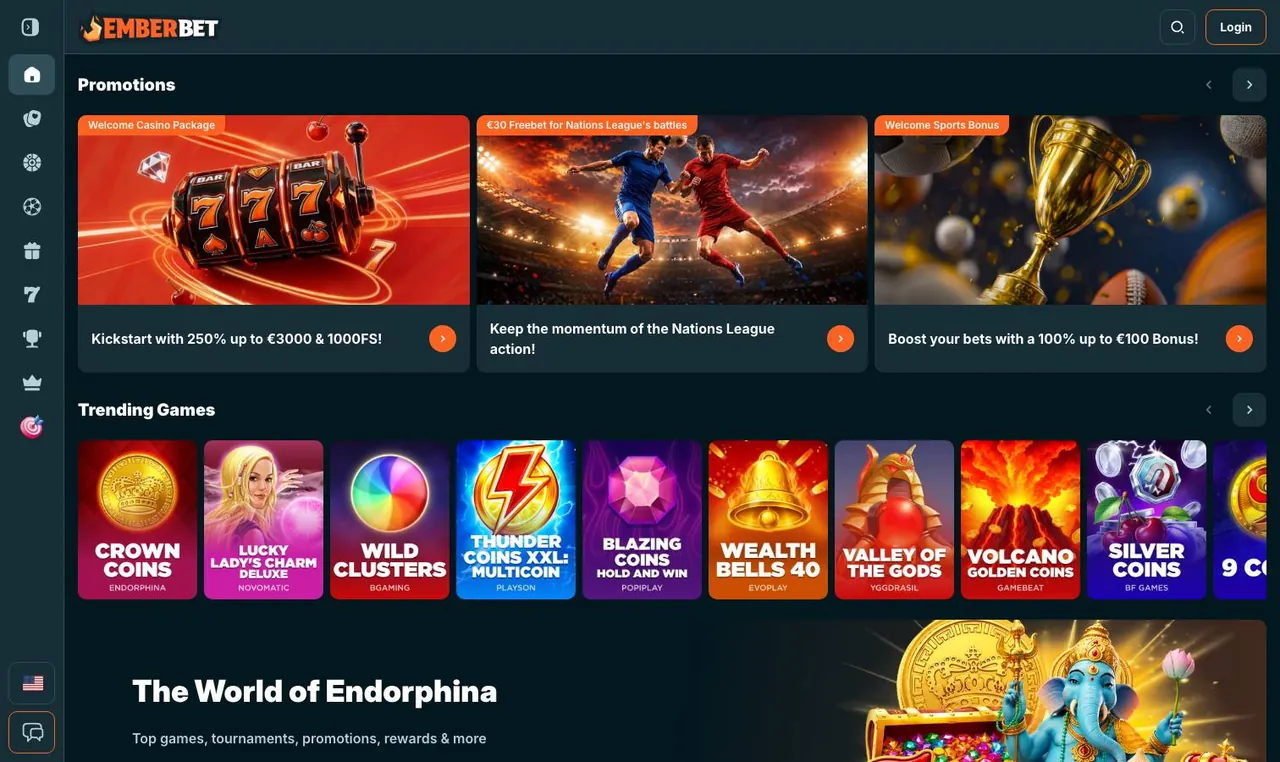 EmberBet home page on desktop