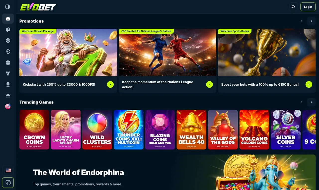 EvoBet home page on desktop