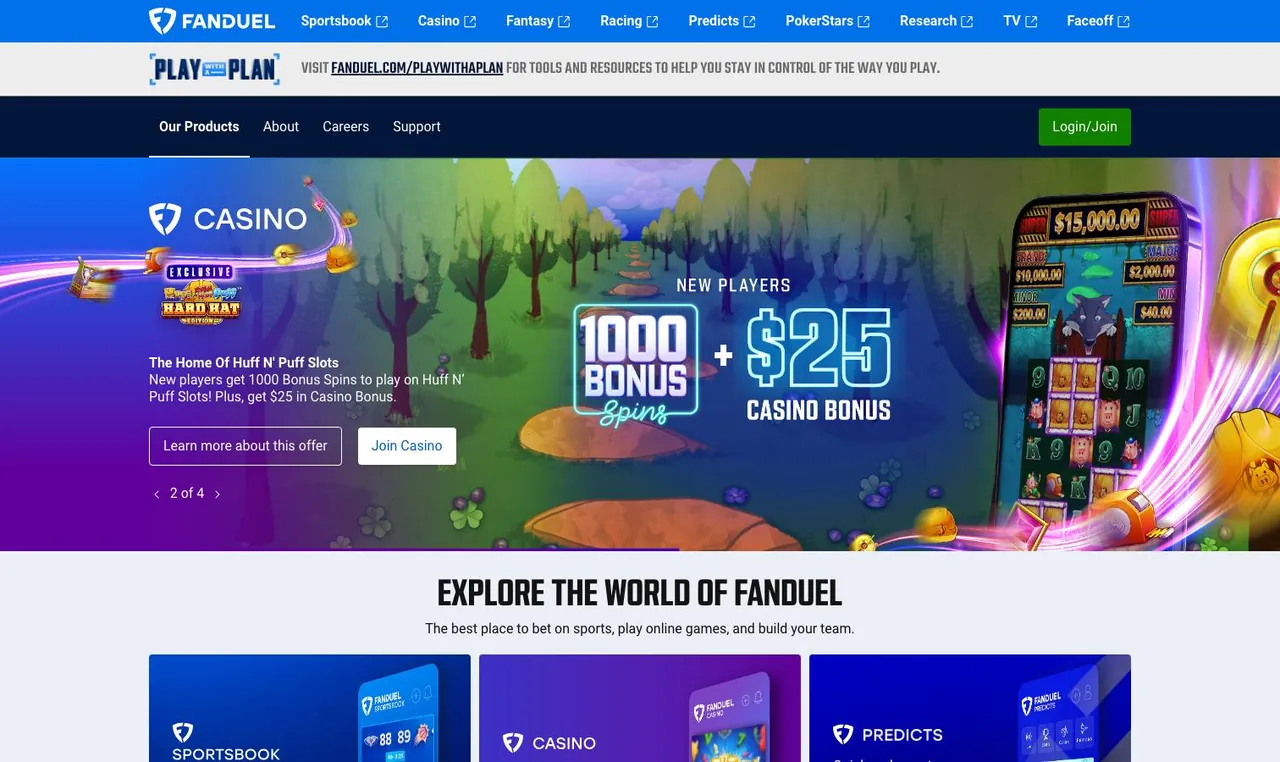 FanDuel Casino home page on desktop