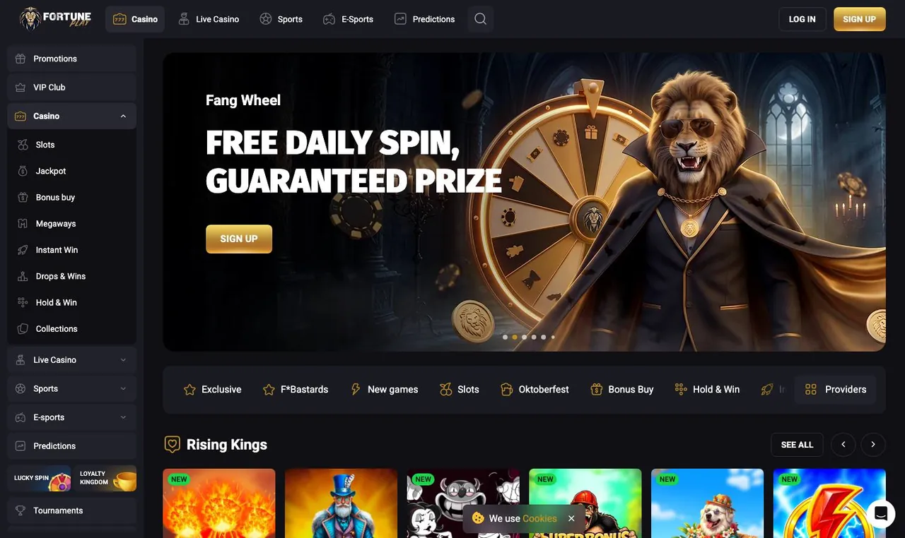 Fortune Play home page on desktop