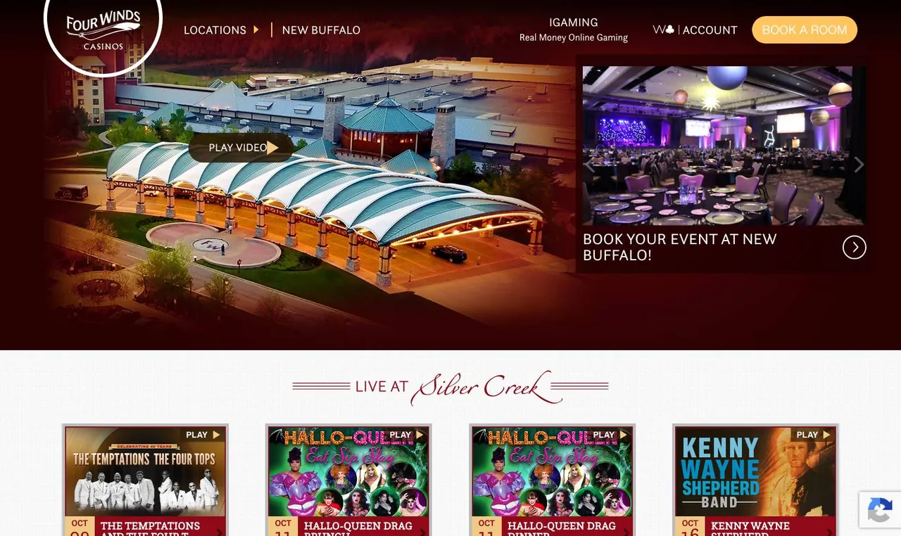 Four Winds Online Casino home page on desktop