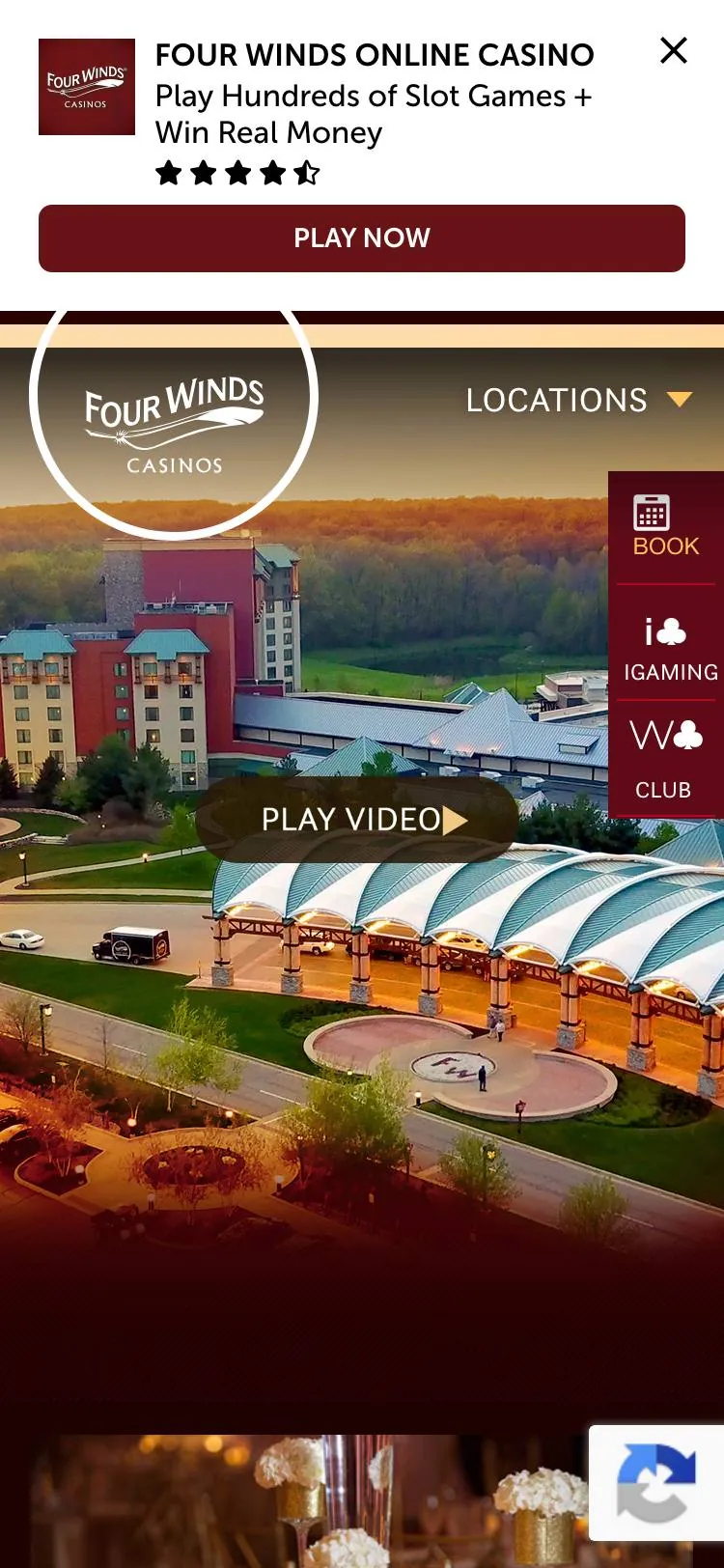 Four Winds Online Casino home page on mobile