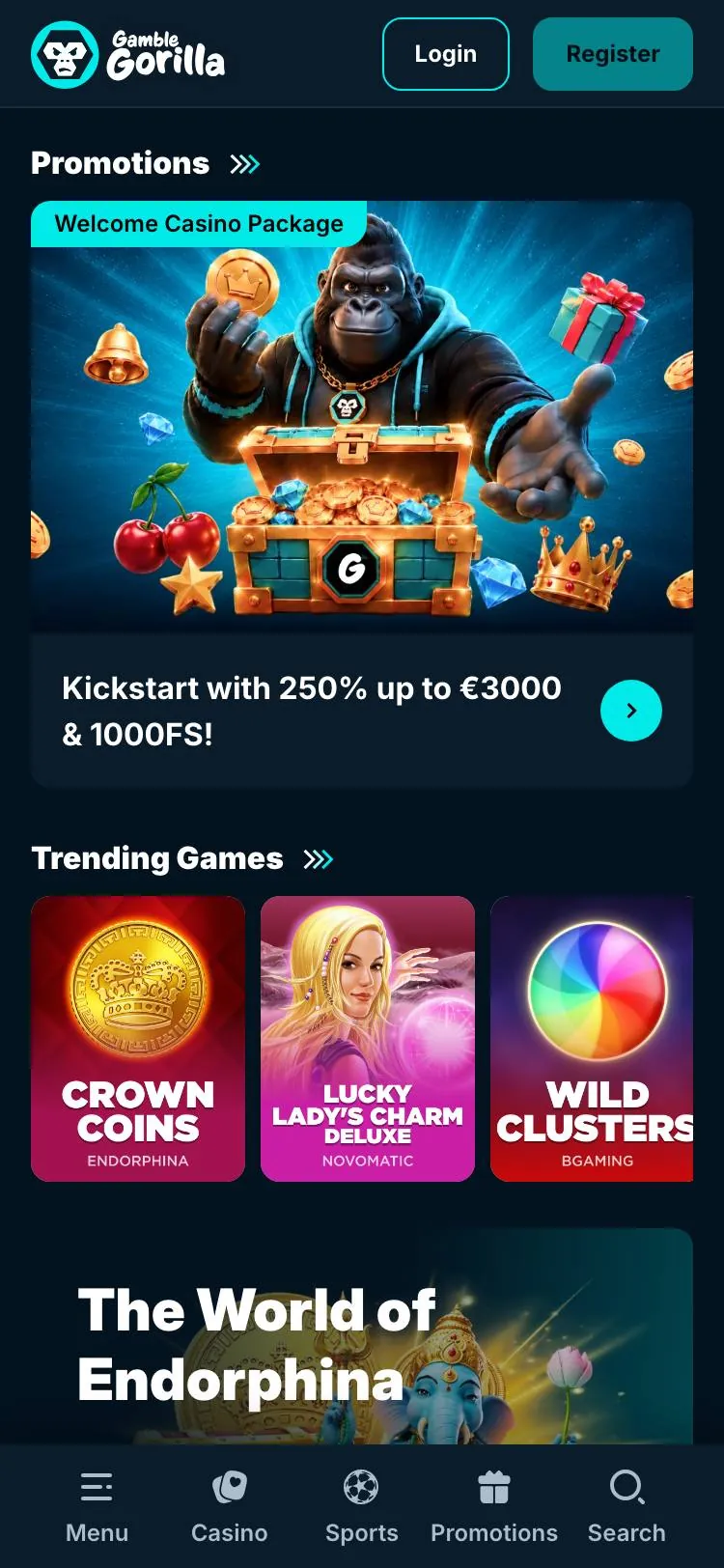 GambleGorilla home page on mobile