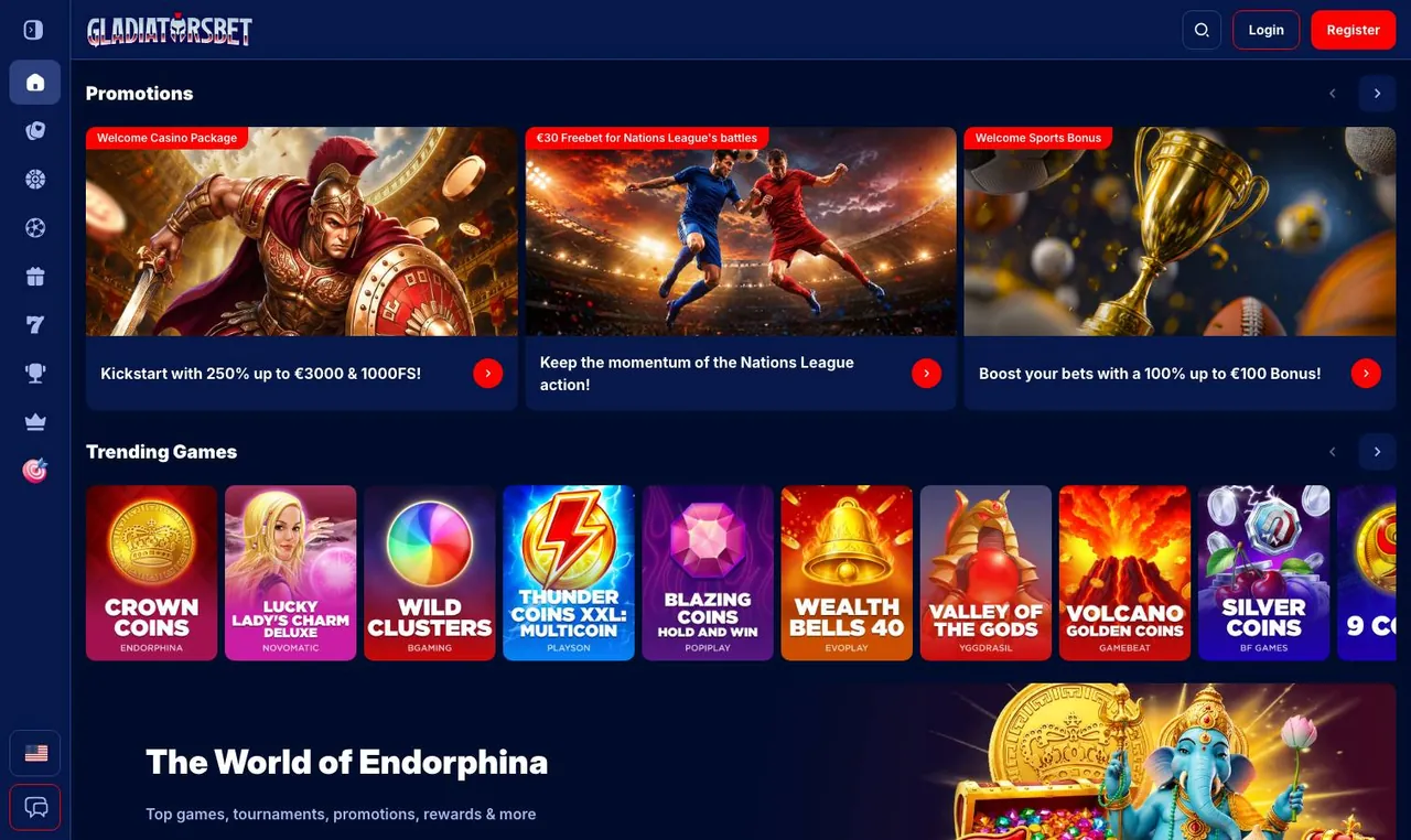 GladiatorsBet home page on desktop