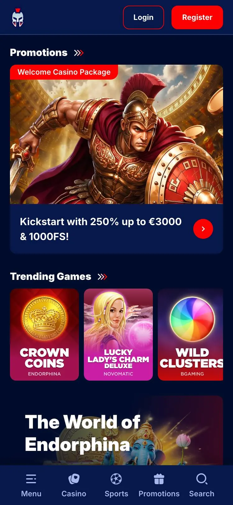 GladiatorsBet home page on mobile