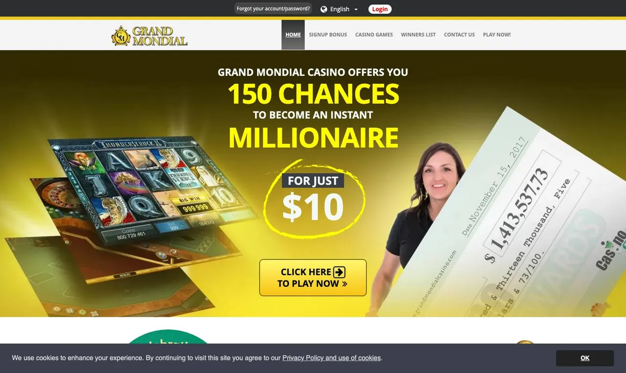 Grand Mondial Casino home page on desktop