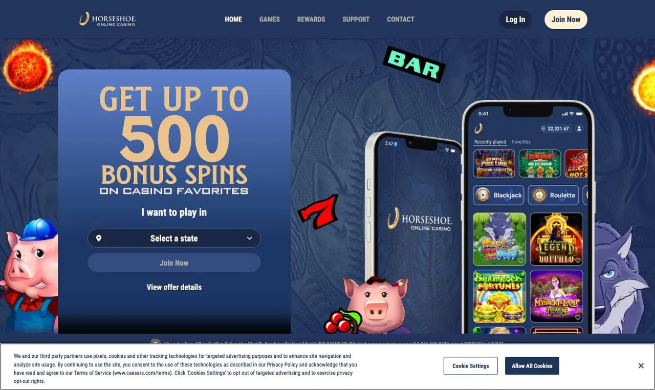 Horseshoe Online Casino home page on desktop