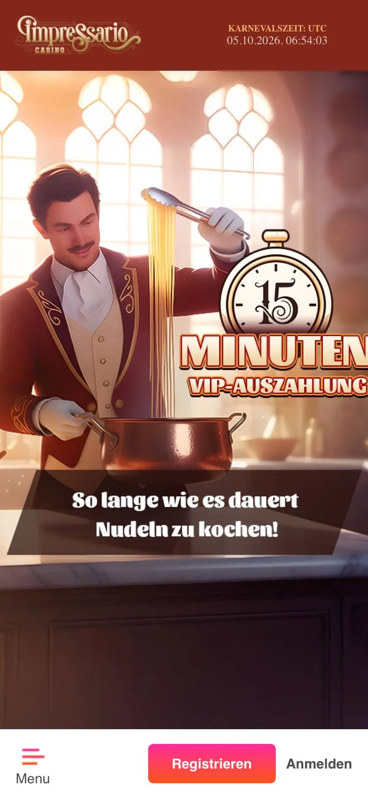 Impressario Casino home page on mobile