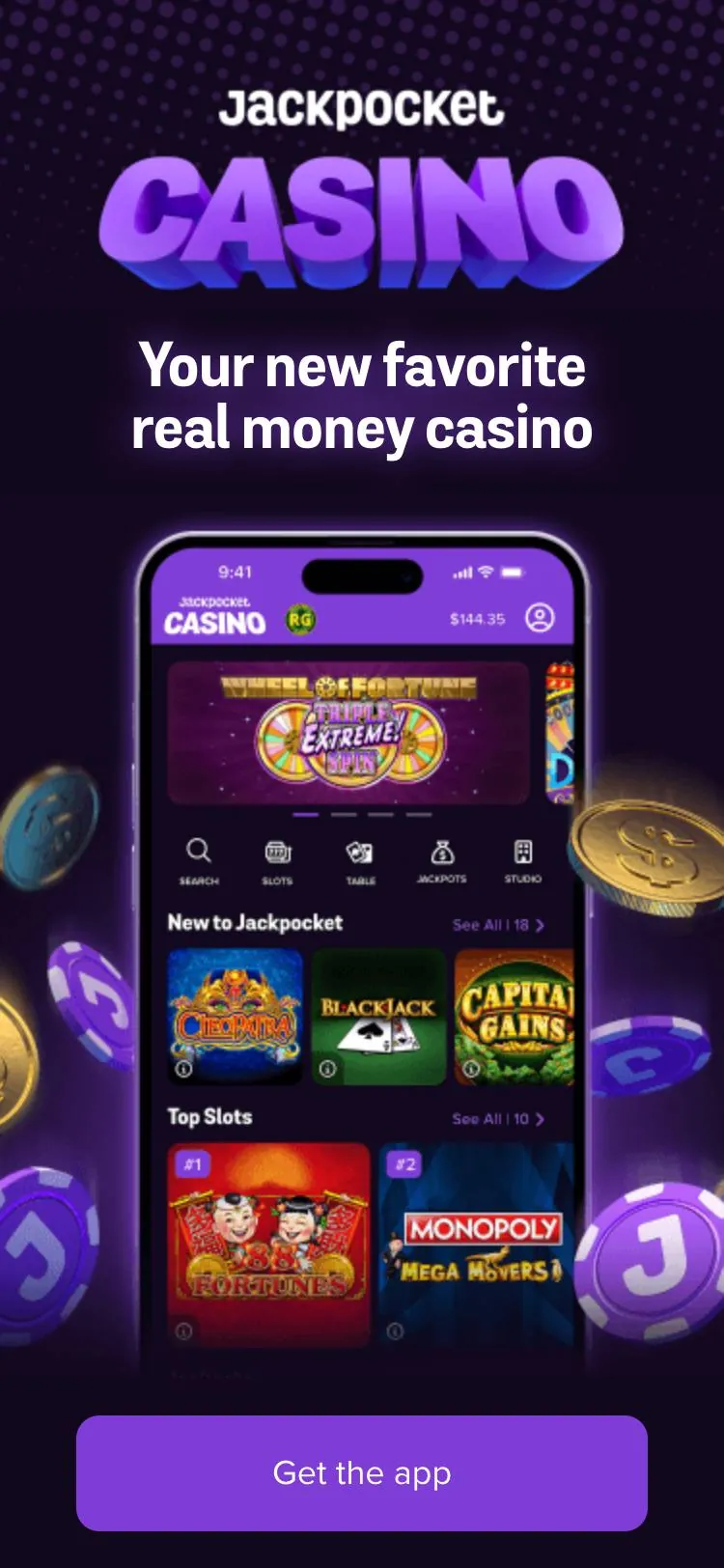 Jackpocket Casino home page on mobile