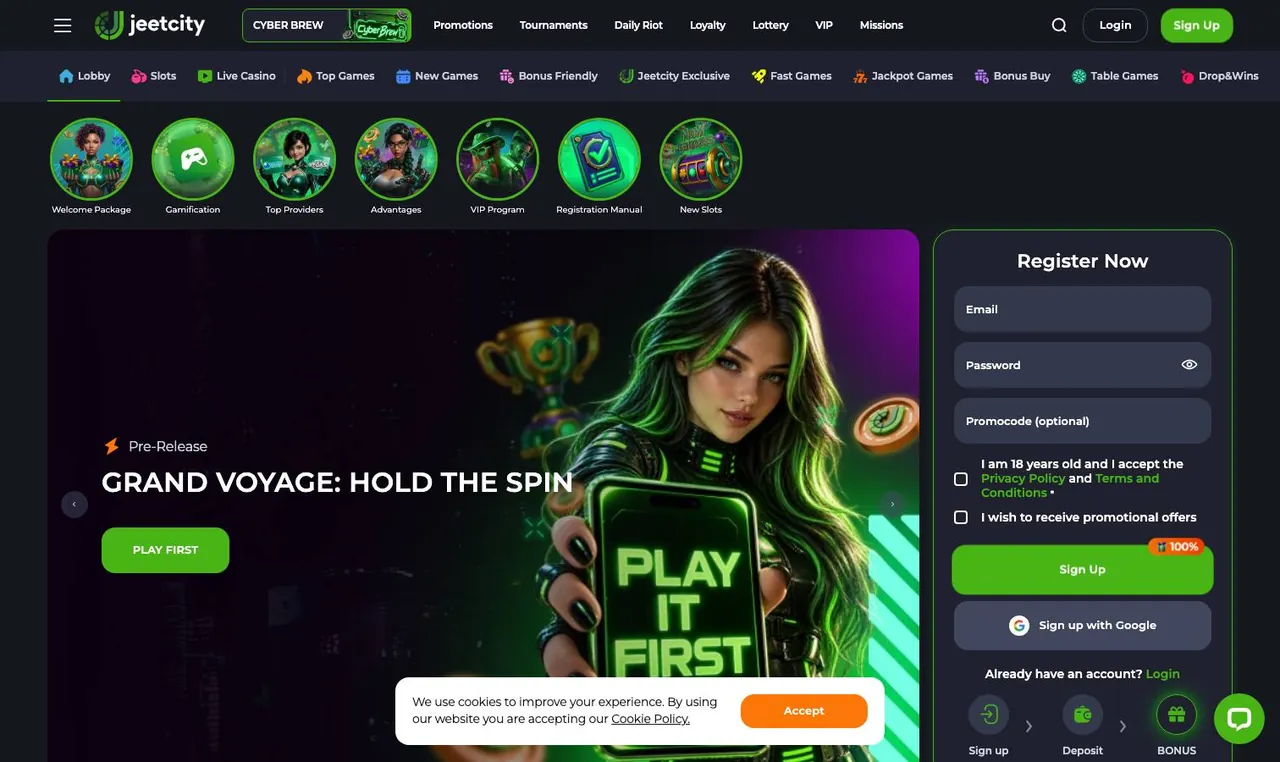 JeetCity home page on desktop