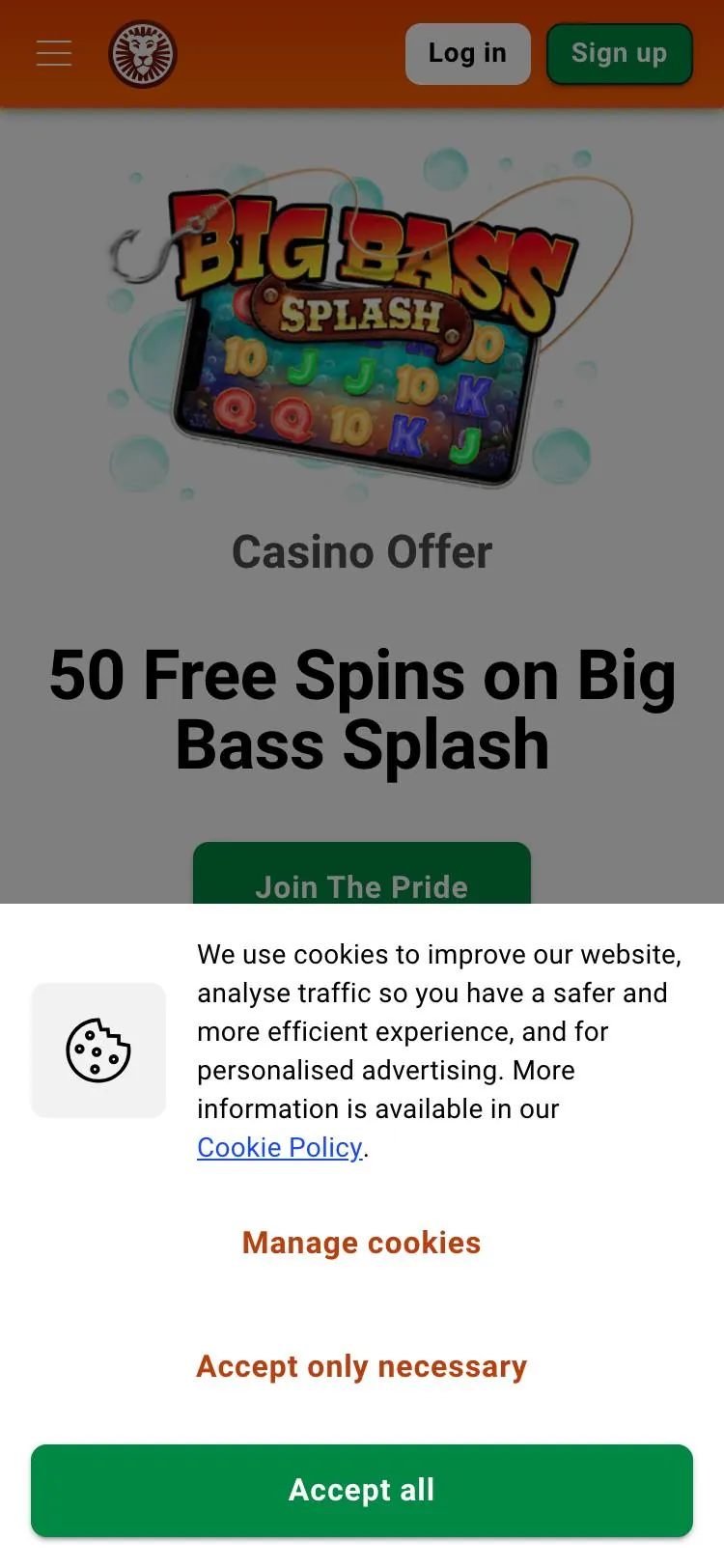 LeoVegas home page on mobile