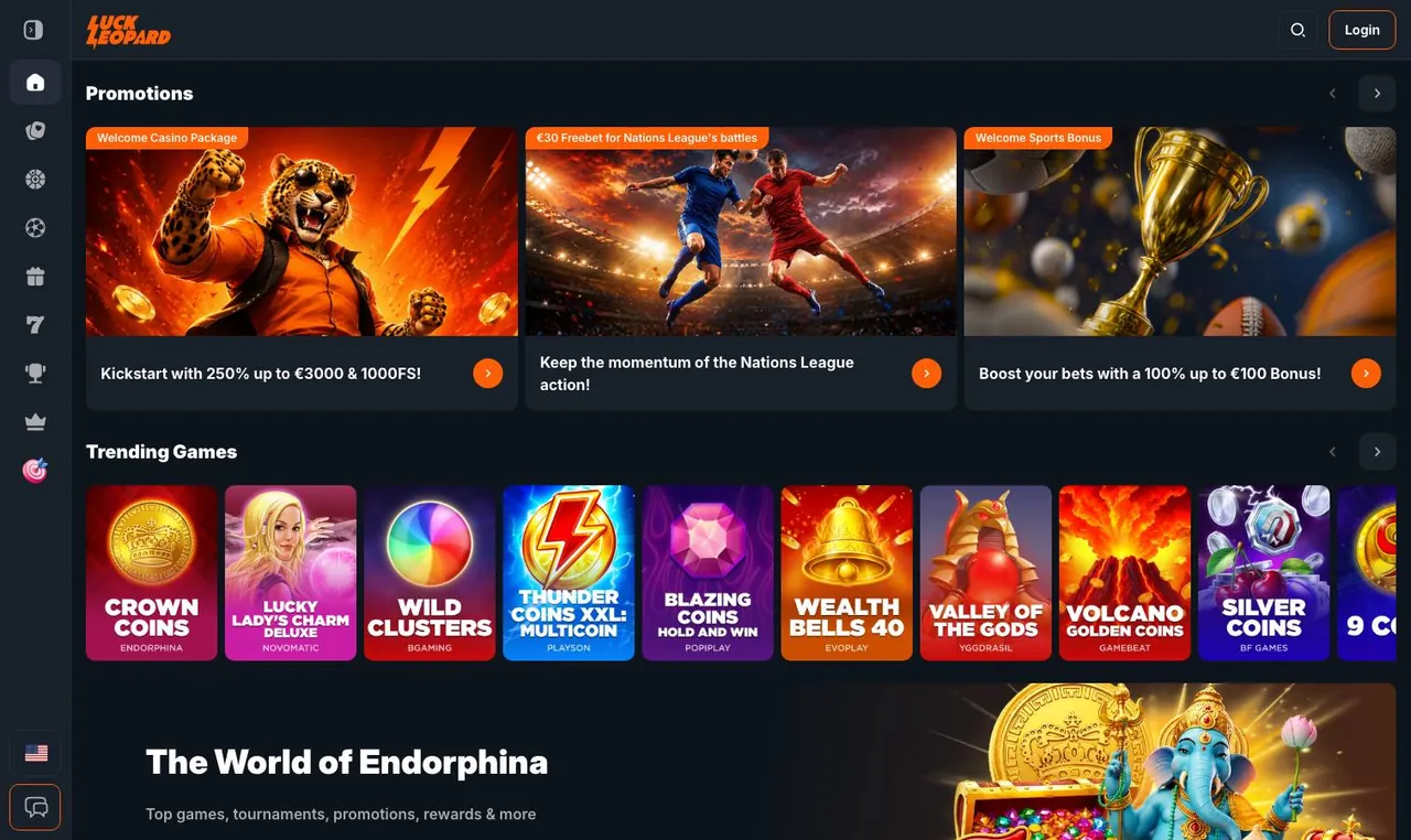 LuckLeopard home page on desktop