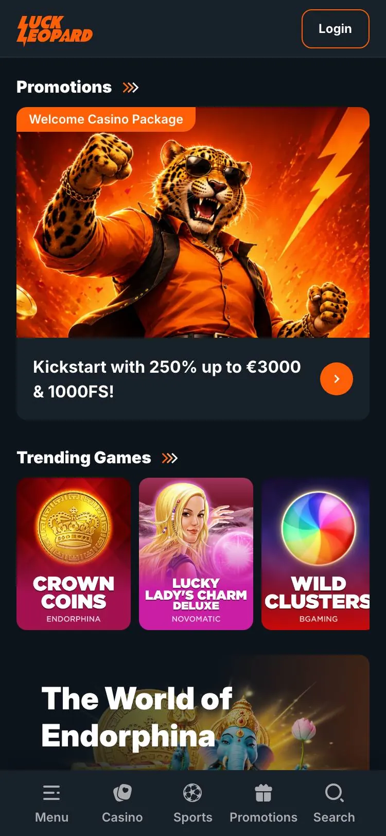 LuckLeopard home page on mobile