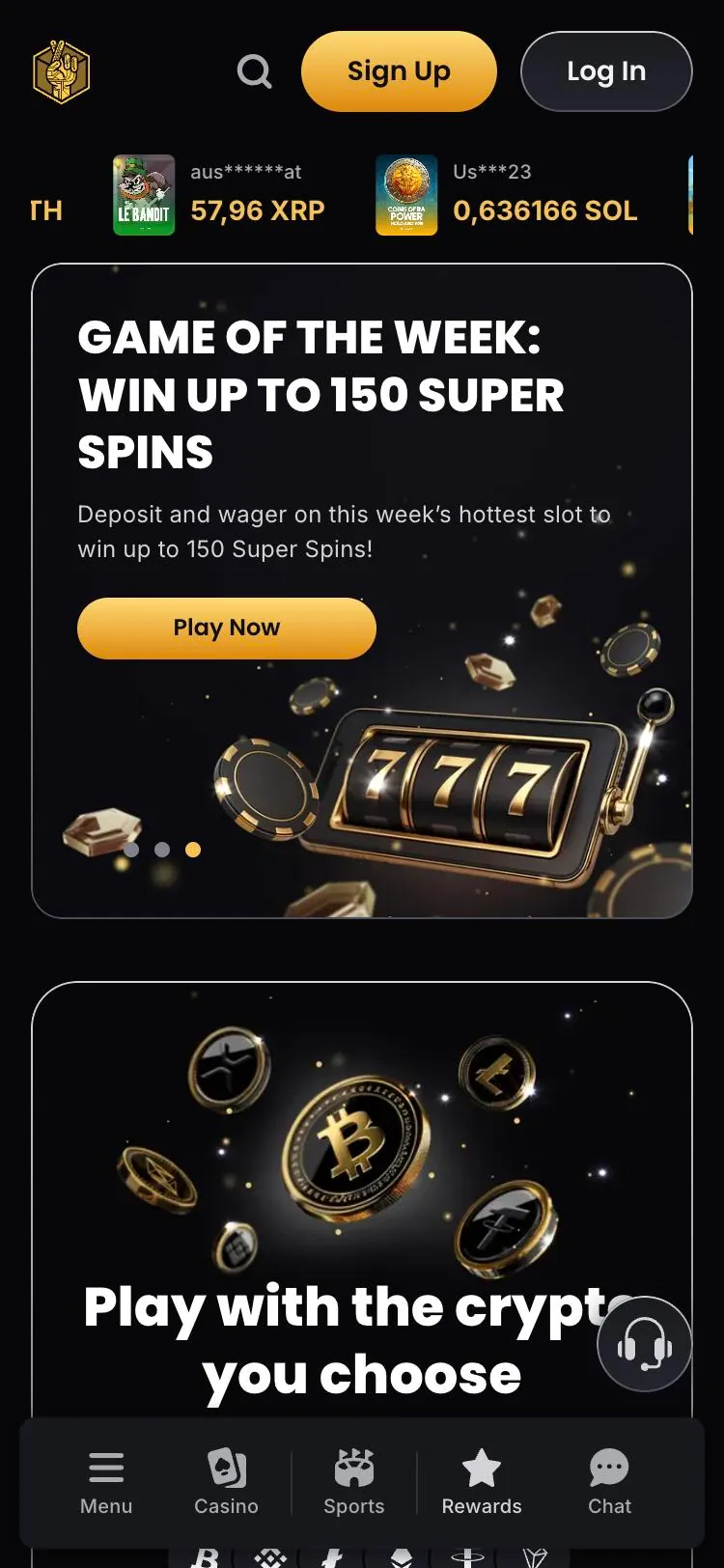 Lucky Block home page on mobile