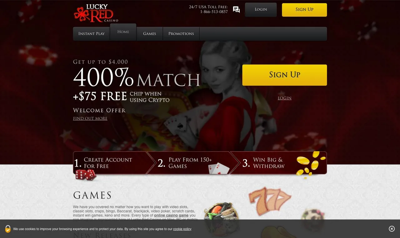 Lucky Red Casino home page on desktop