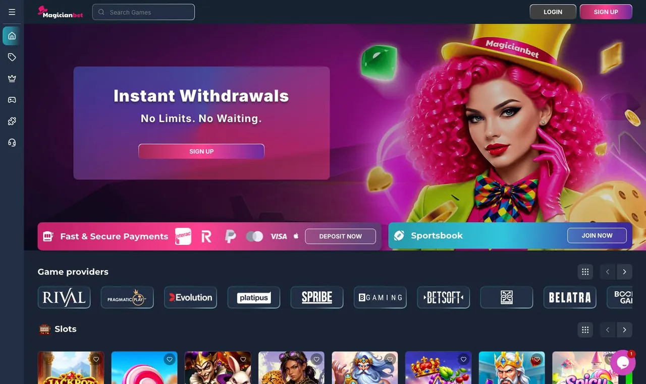 MagicianBet home page on desktop