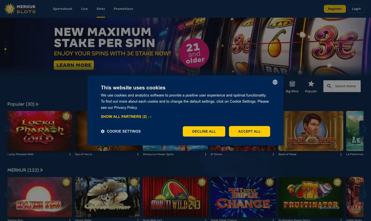MERKUR SLOTS home page on desktop