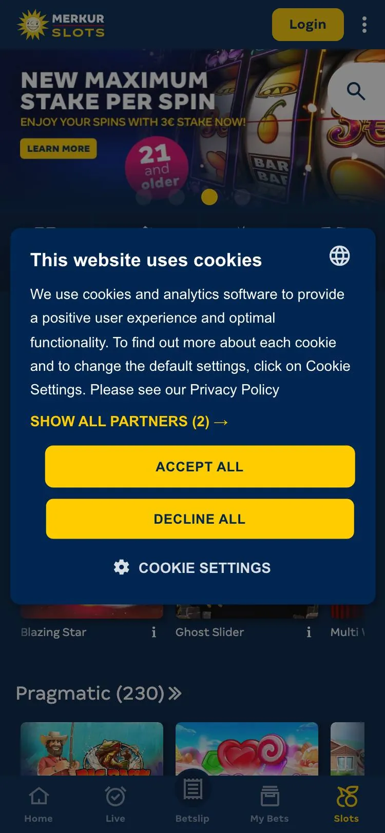 MERKUR SLOTS home page on mobile