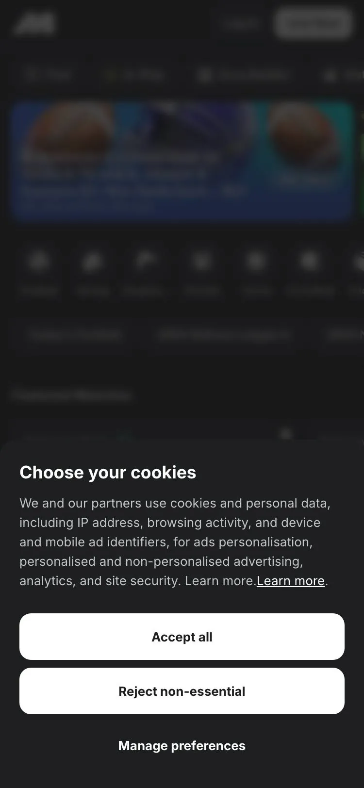 Midnite home page on mobile