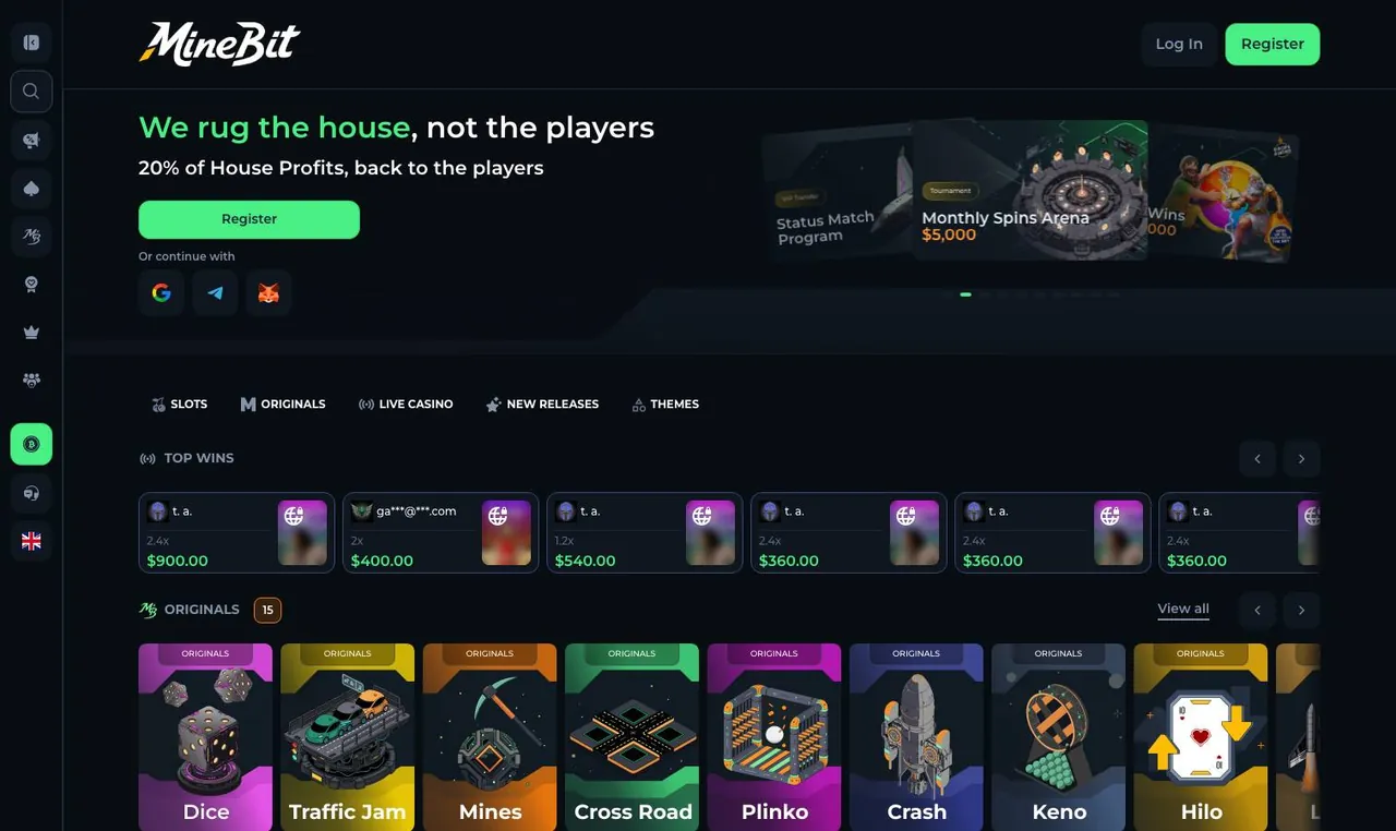 MineBit home page on desktop