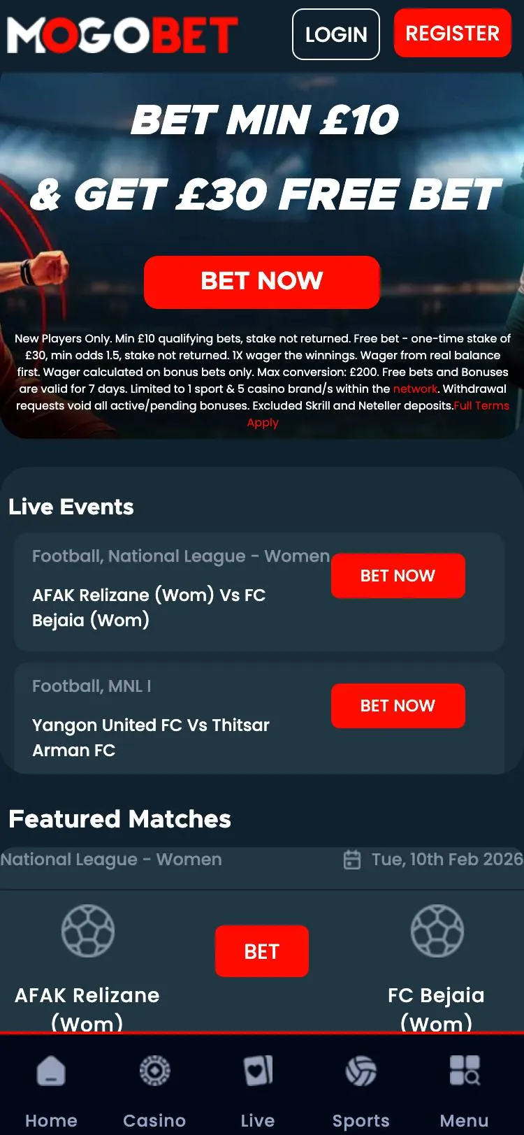 MogoBet home page on mobile