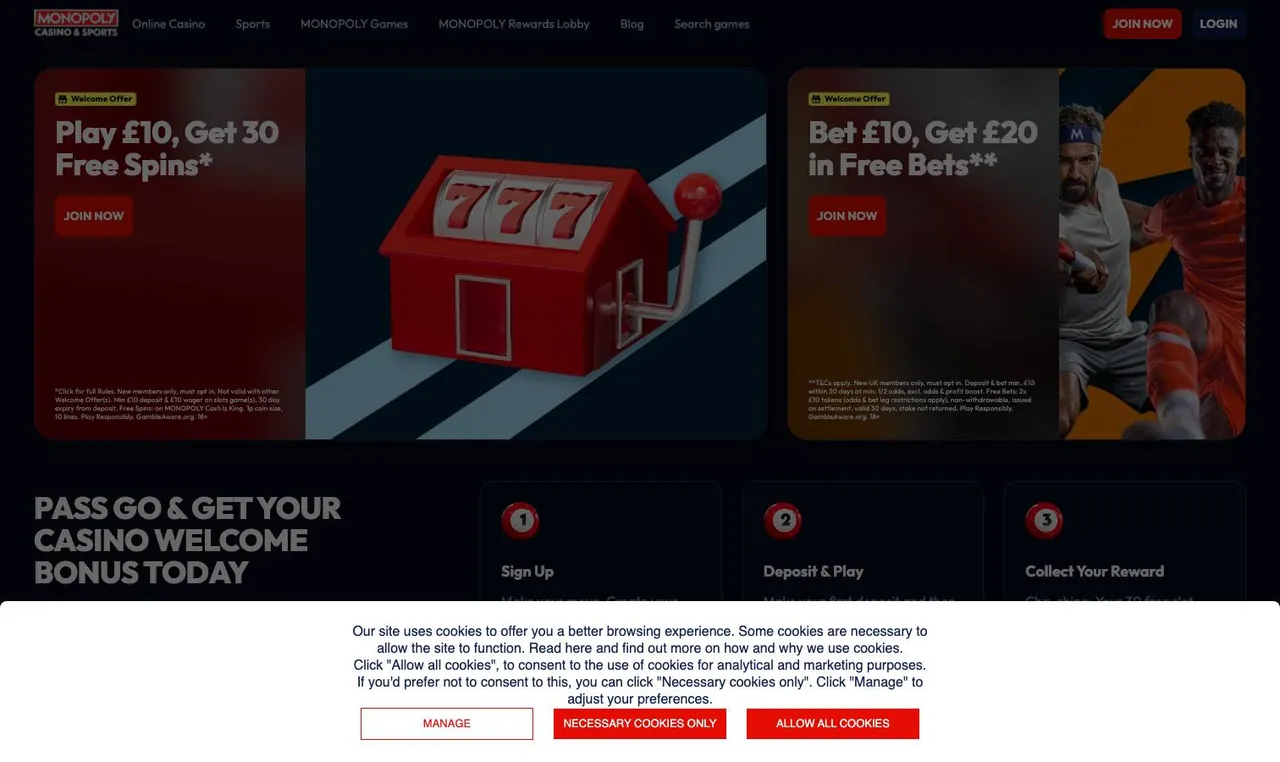 MONOPOLY Casino home page on desktop