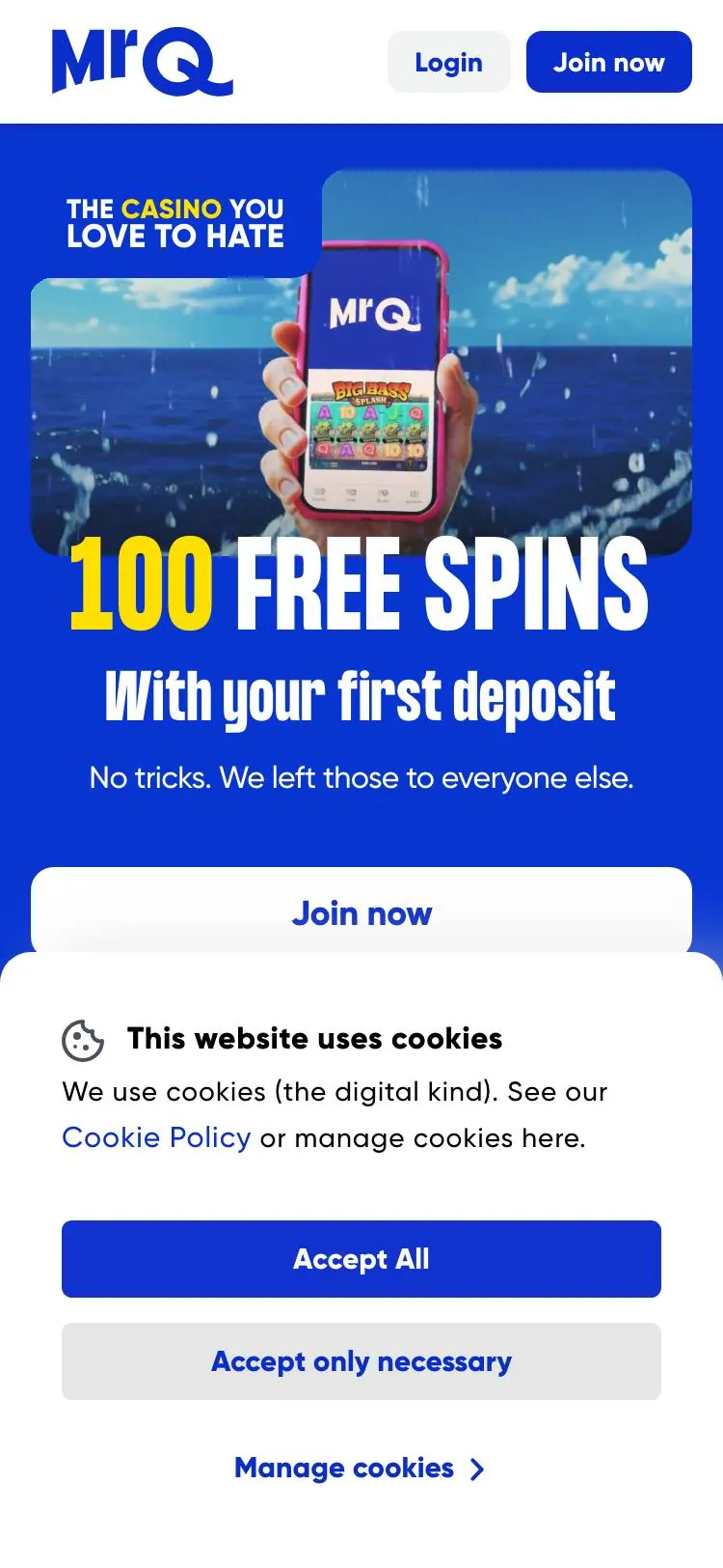 MrQ home page on mobile