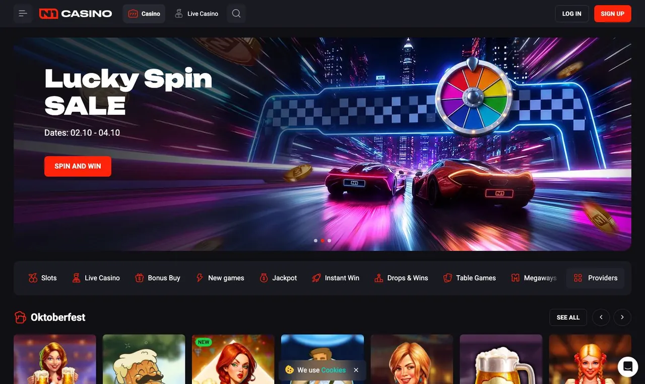 N1 Casino home page on desktop