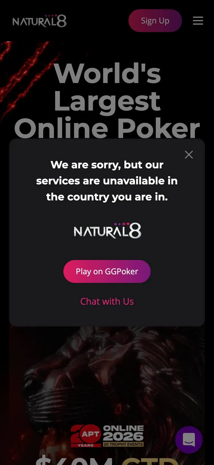 Natural8 home page on mobile