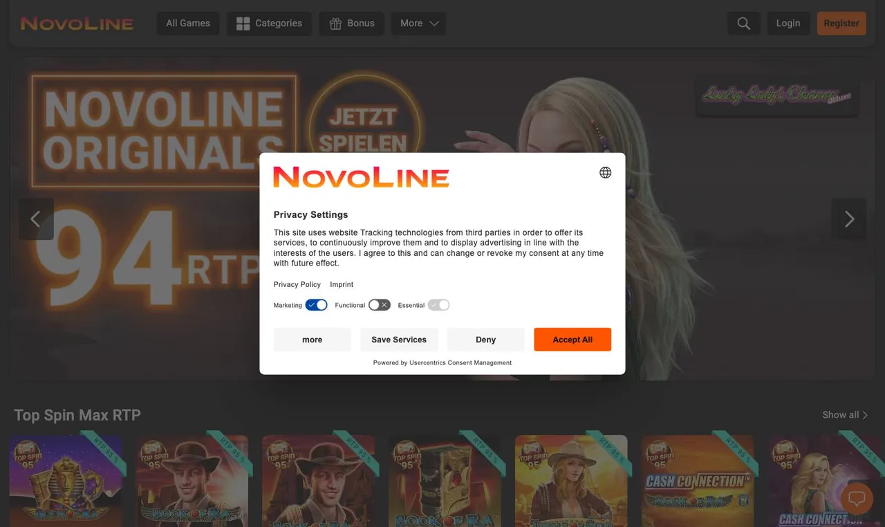 NOVOLINE home page on desktop