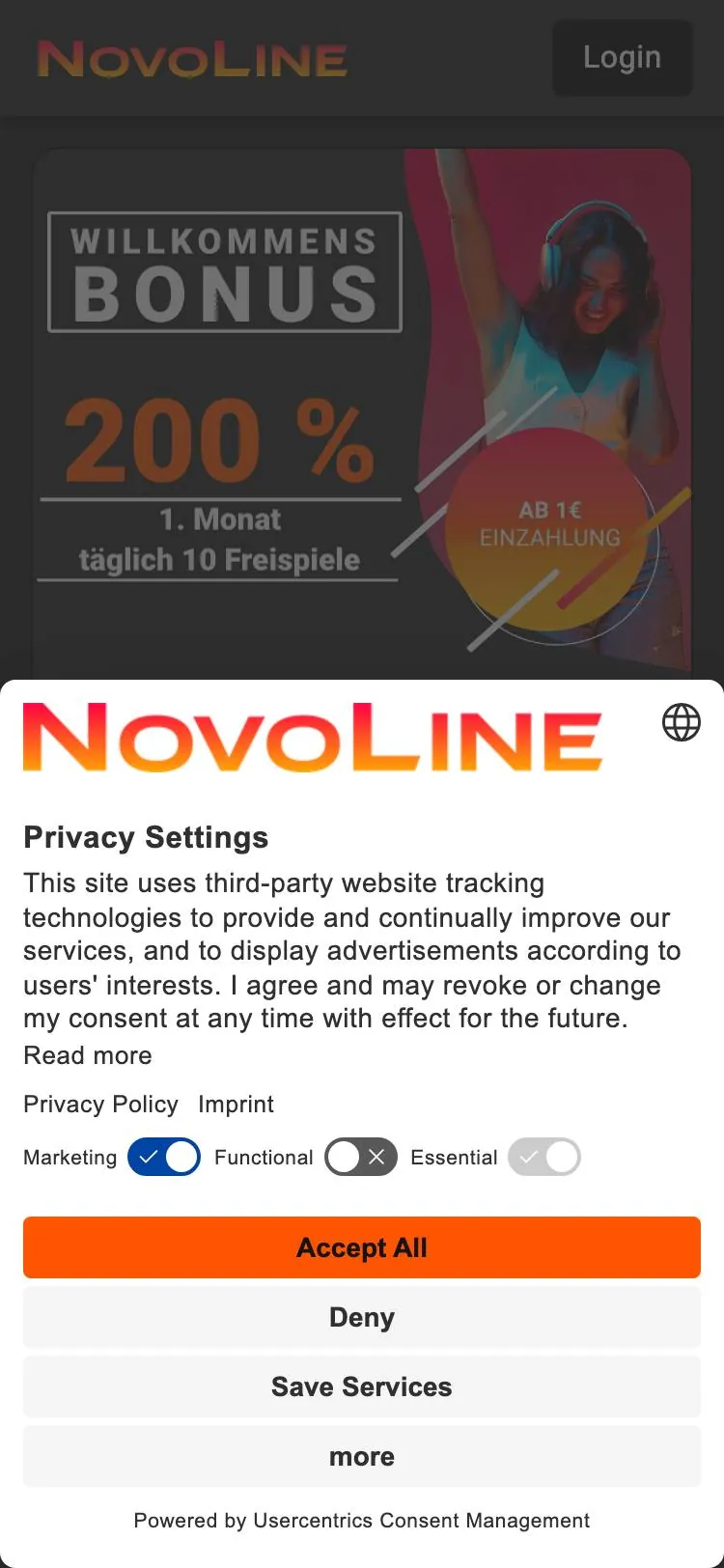 NOVOLINE home page on mobile