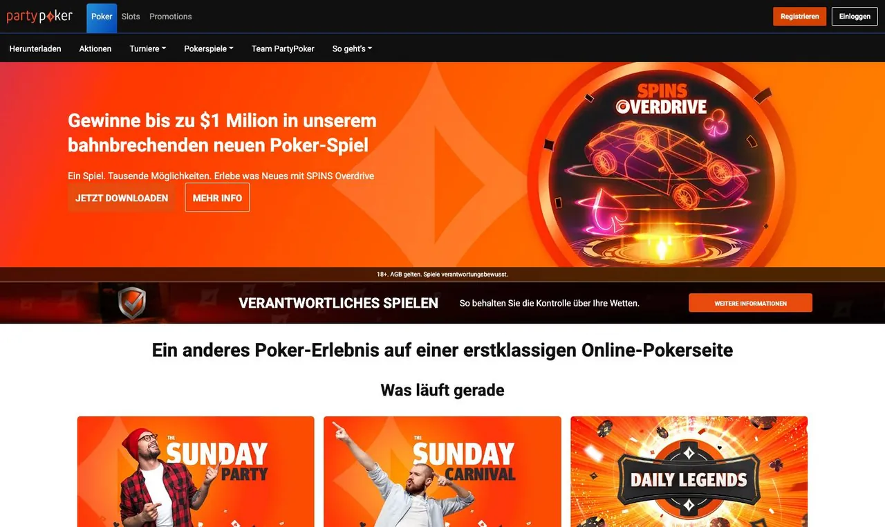 partypoker home page on desktop
