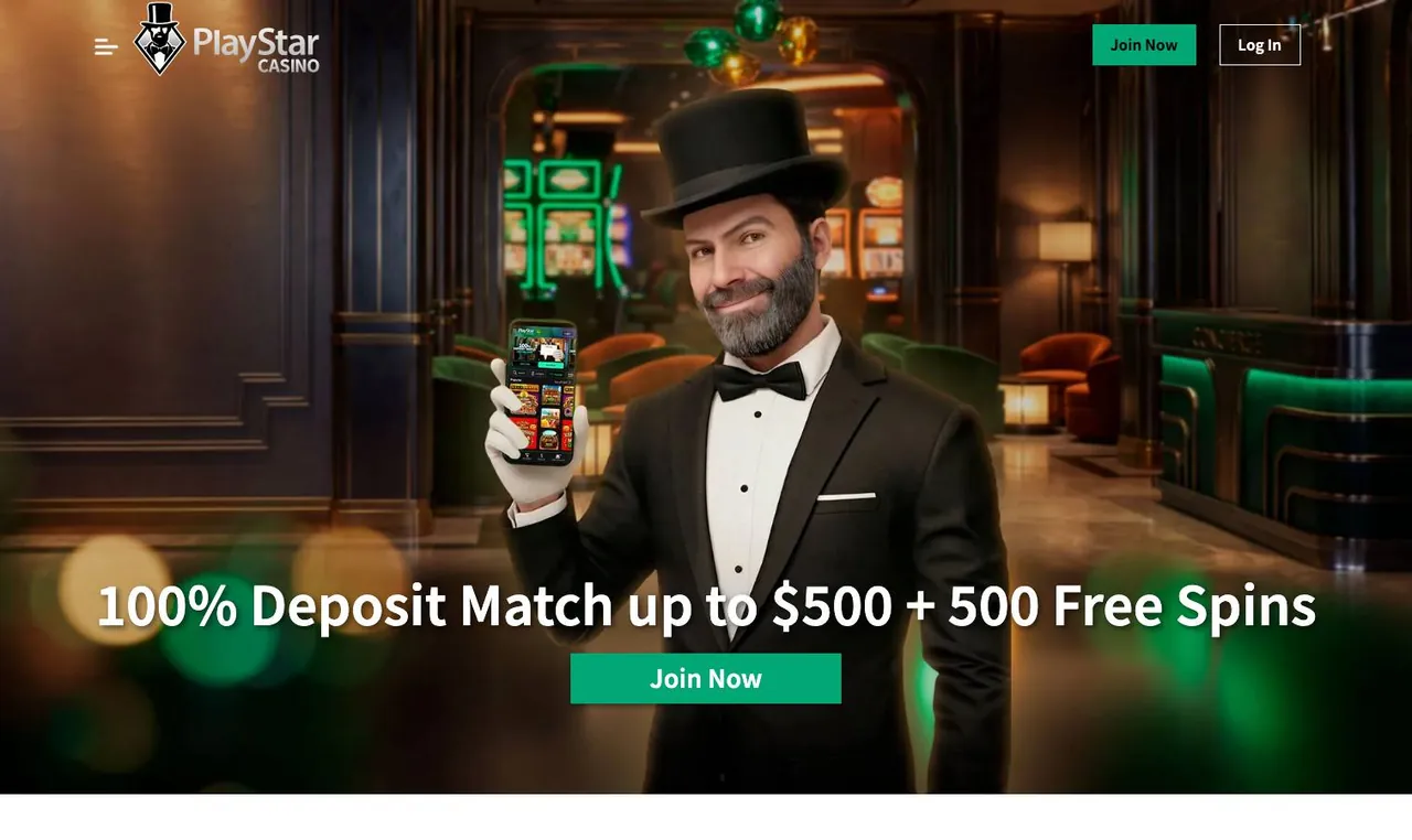 PlayStar Casino home page on desktop