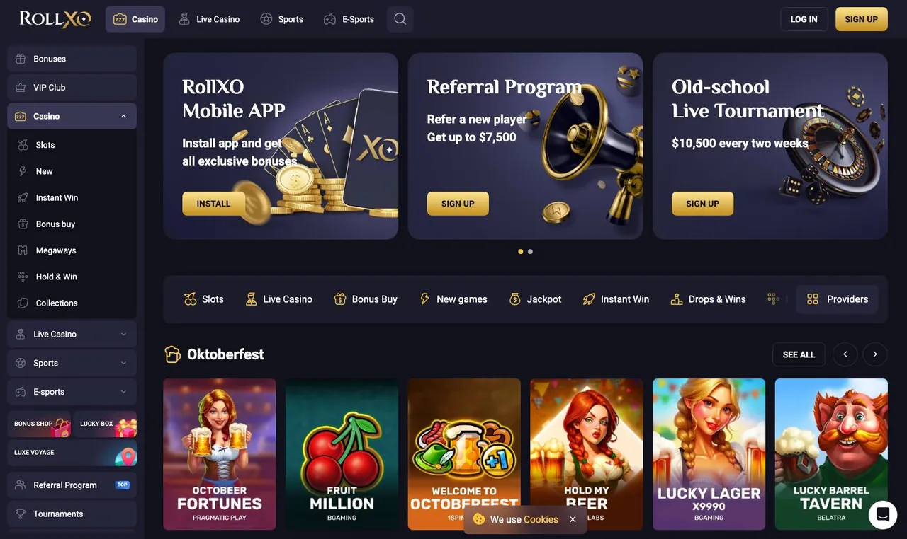RollXO home page on desktop